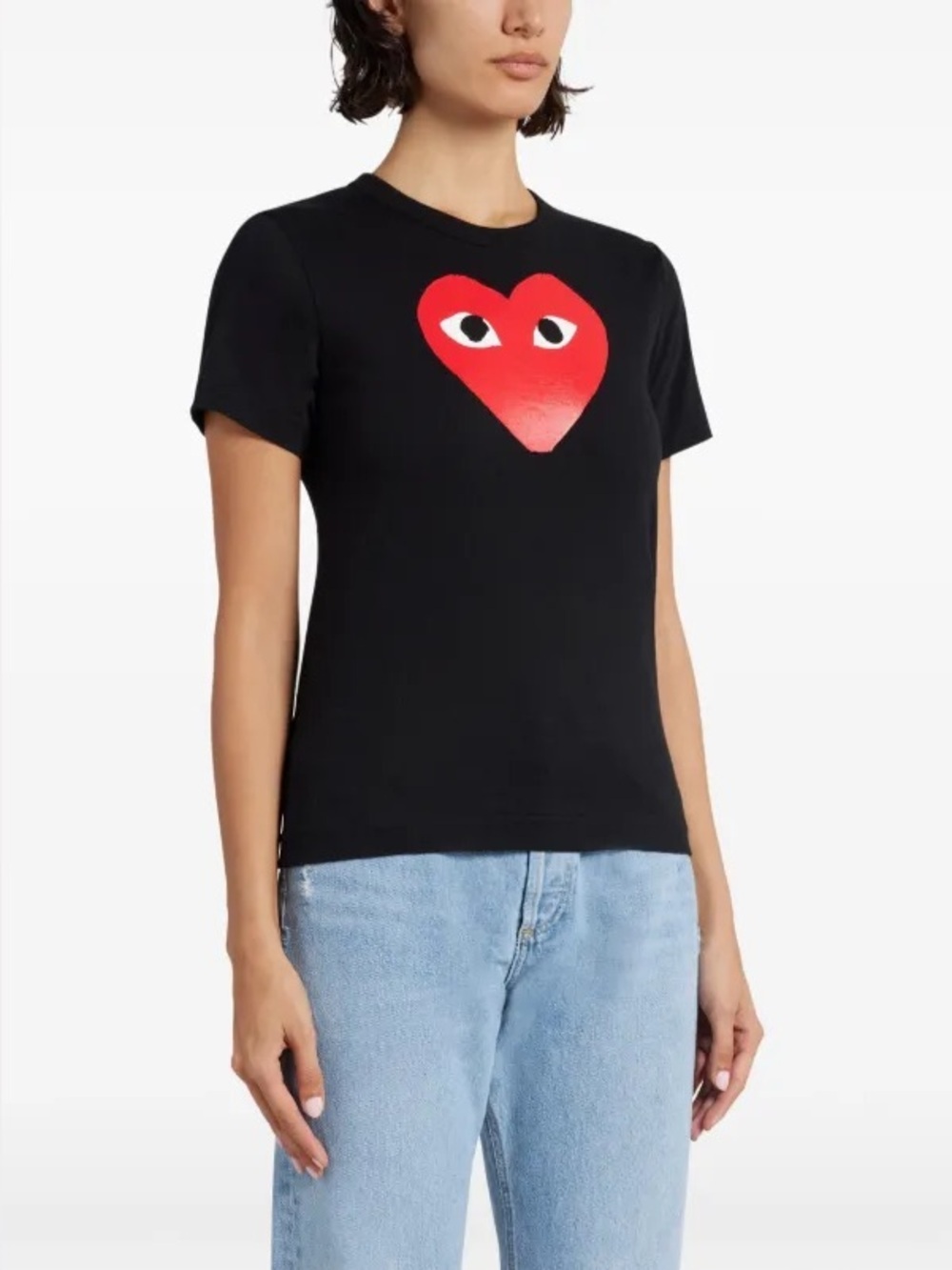 Comme Des Garcons Play Heart Print Tee Shirt Black size Medium